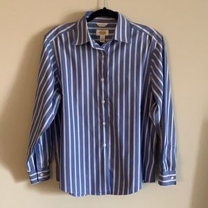 Talbots Wrinkle Resistant Striped Button Down Blue White Top